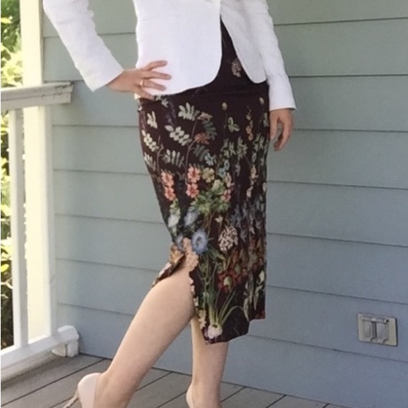 CATHERINE MALANDRINO•brown floral pencil skirt 4 NWT - Picture 6 of 8
